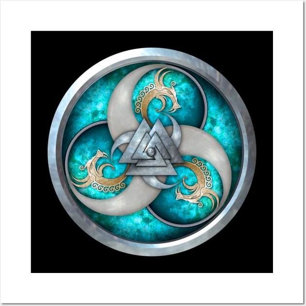 Turquoise Norse Triple Dragons Shield Wall Art by NaumaddicArts